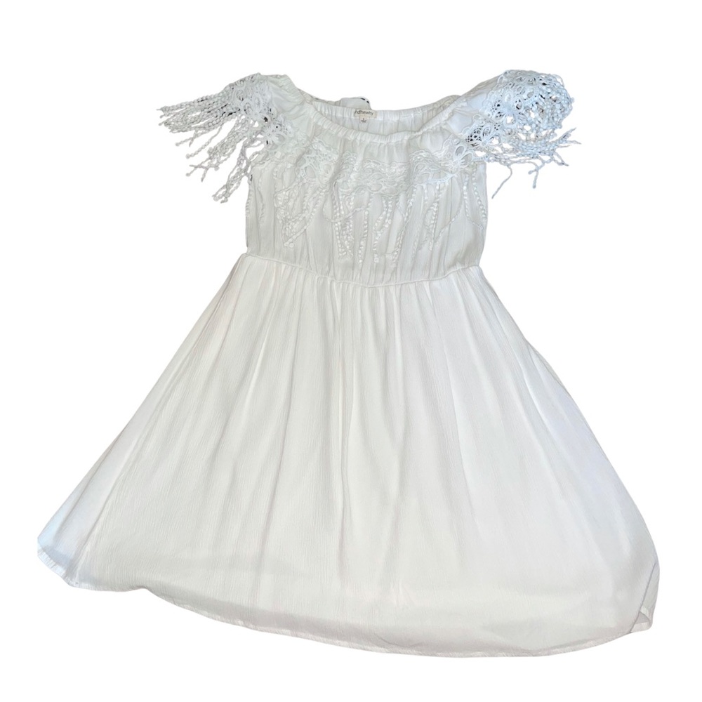 White off the shoulder fringe dress